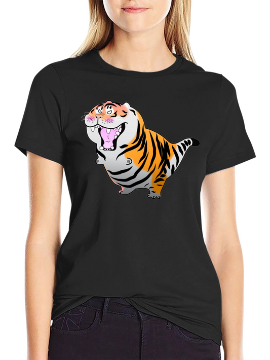 Cartoon Tiger Graphic Black T-Shirt