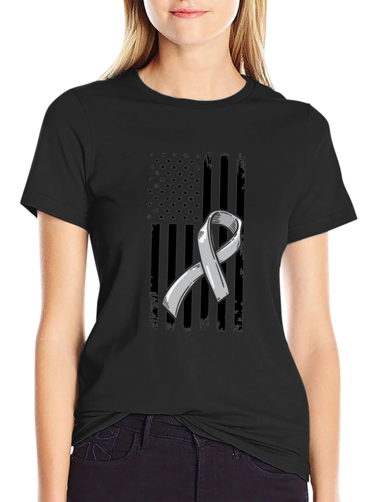 Grey Ribbon American Flag Graphic T-Shirt