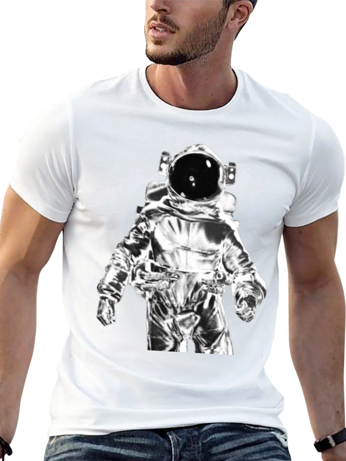 Astronaut Graphic Tee - Black Cotton Casual Shirt