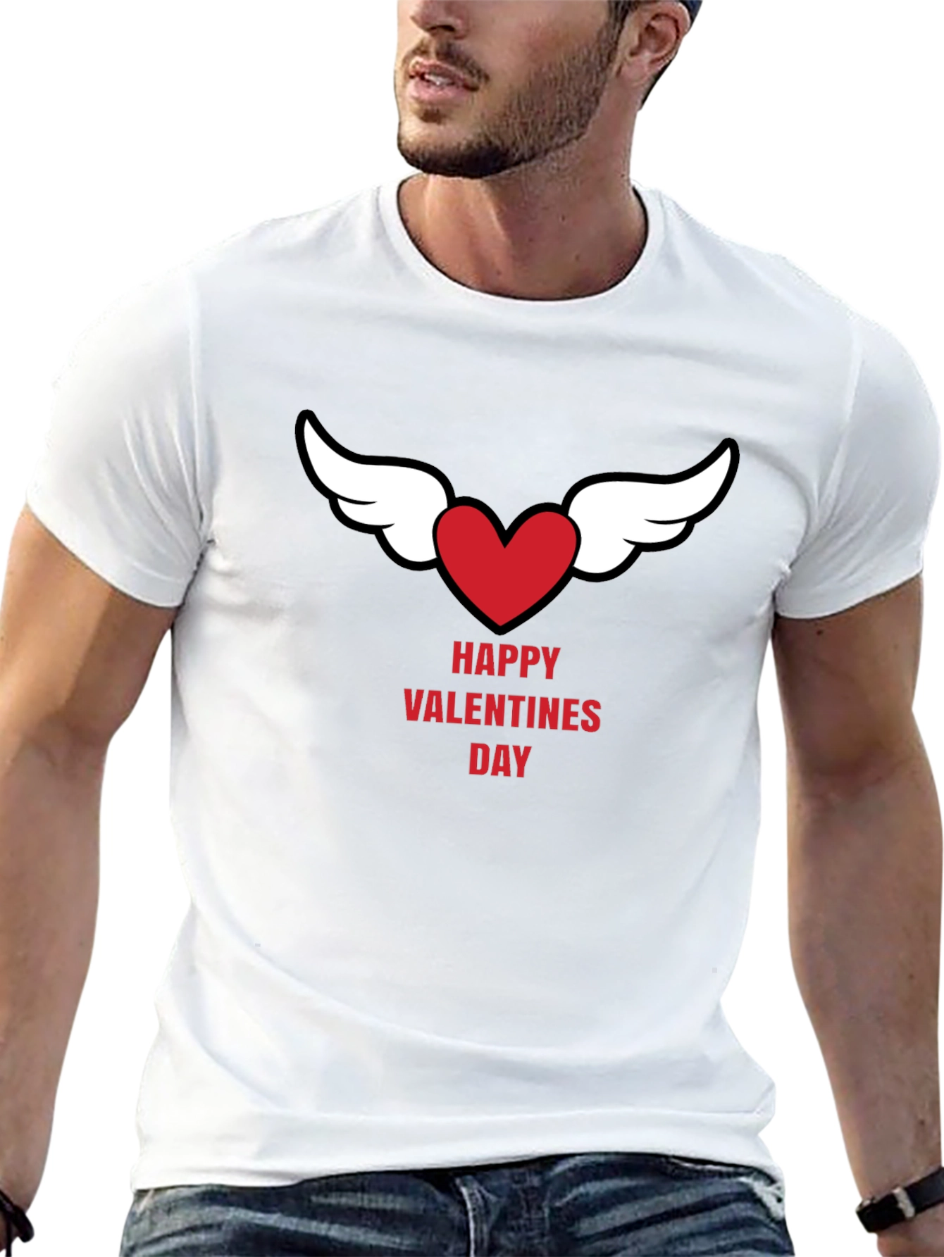 Happy Valentines Day Heart Wings Black T-Shirt