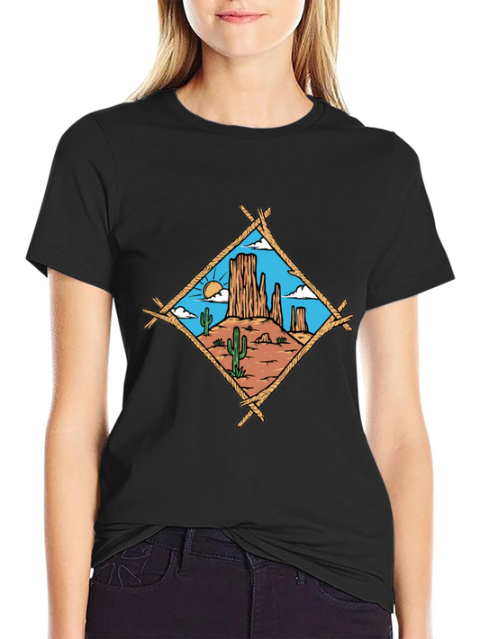 Desert Scene Graphic Tee - Black Cotton T-Shirt