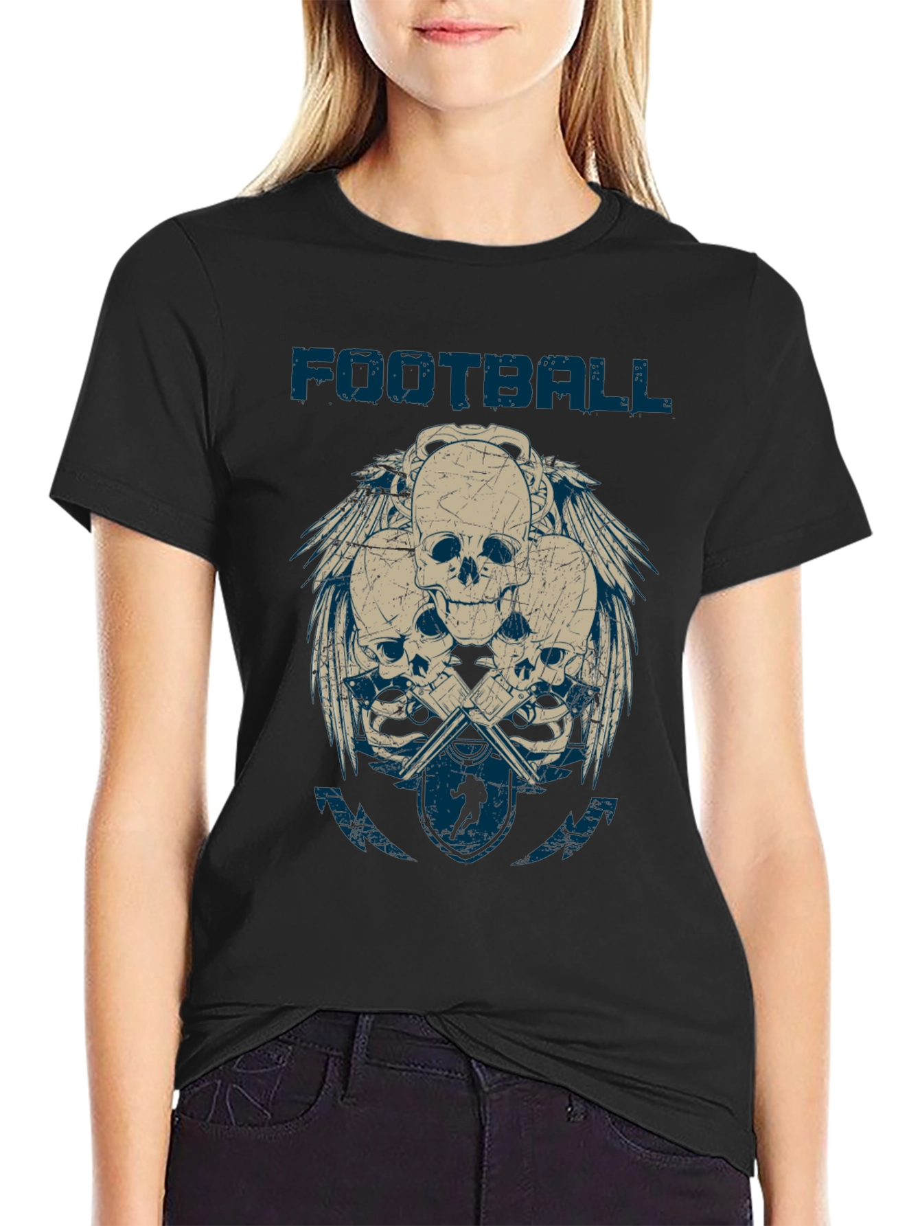 Football Skulls Graphic T-Shirt - Mens Casual Tee
