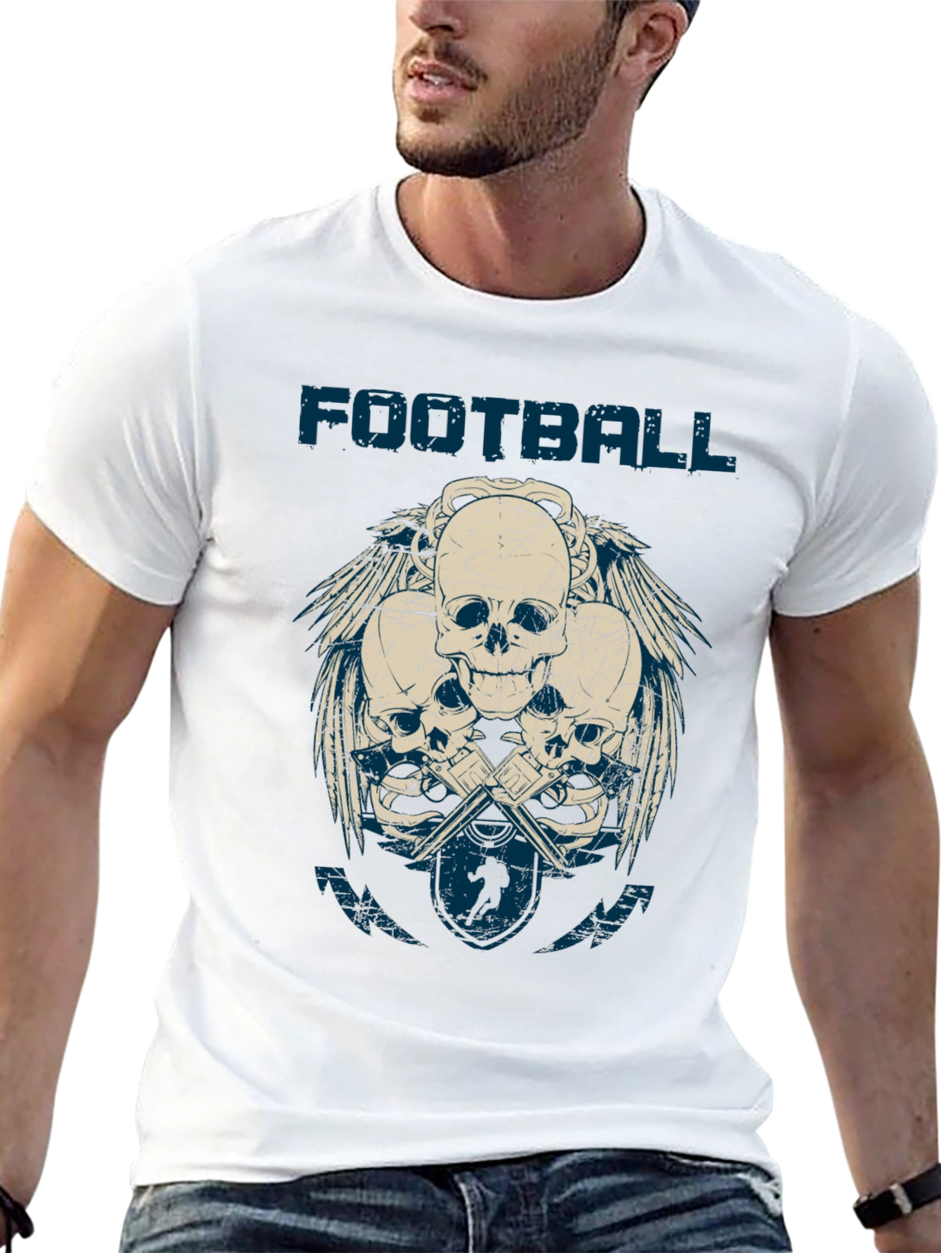 Football Skulls Graphic T-Shirt - Mens Casual Tee