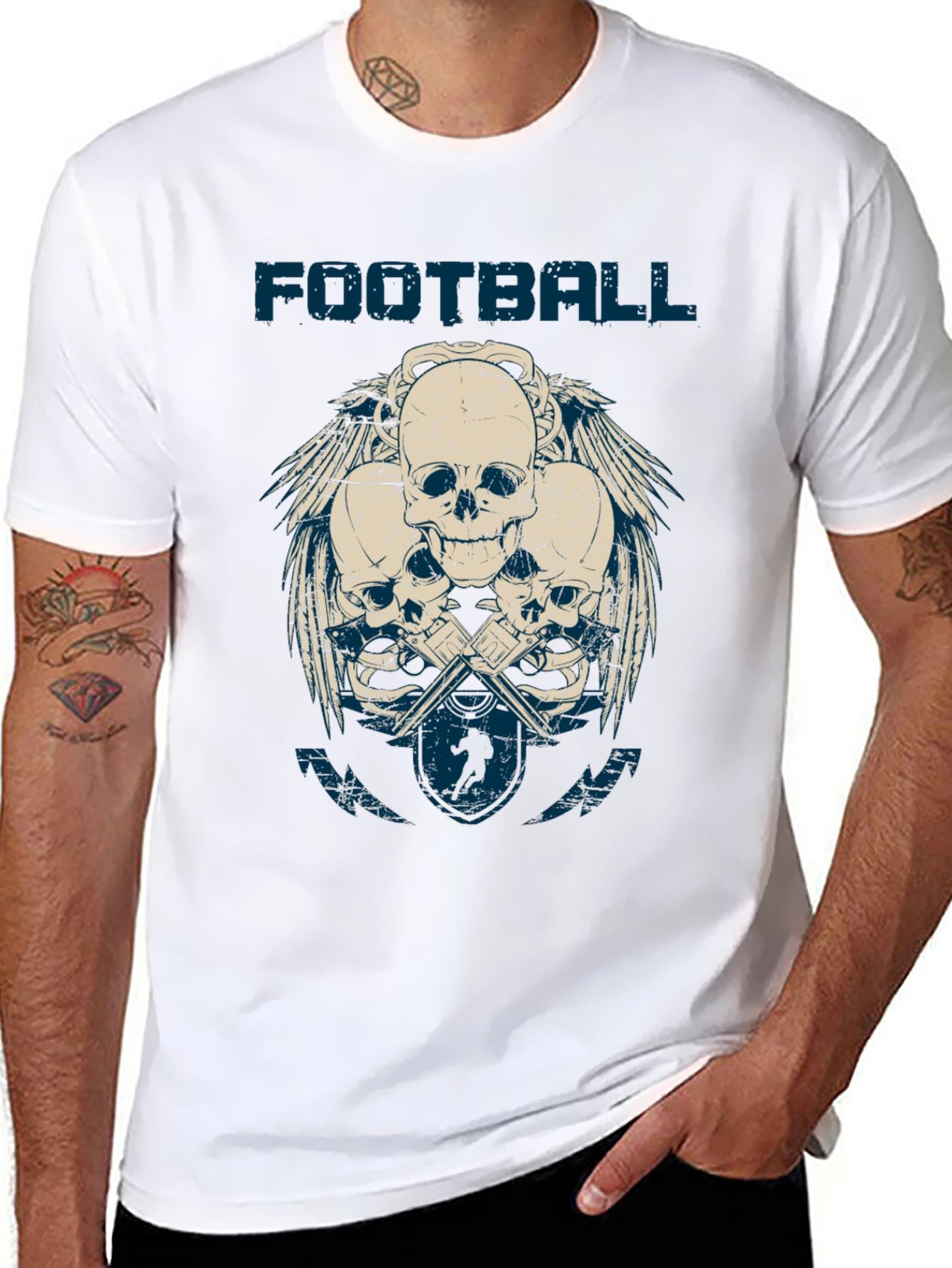 Football Skulls Graphic T-Shirt - Mens Casual Tee