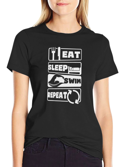Eat Sleep Swim Repeat Black T-Shirt