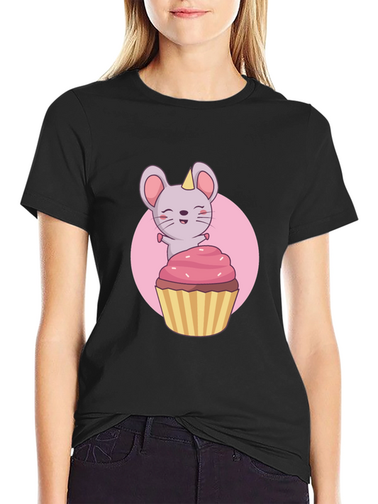 Cute Mouse Cupcake T-Shirt - Black