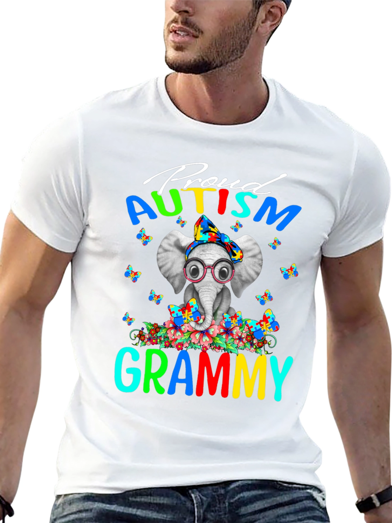 Proud Autism Grammy T-Shirt Elephant Design