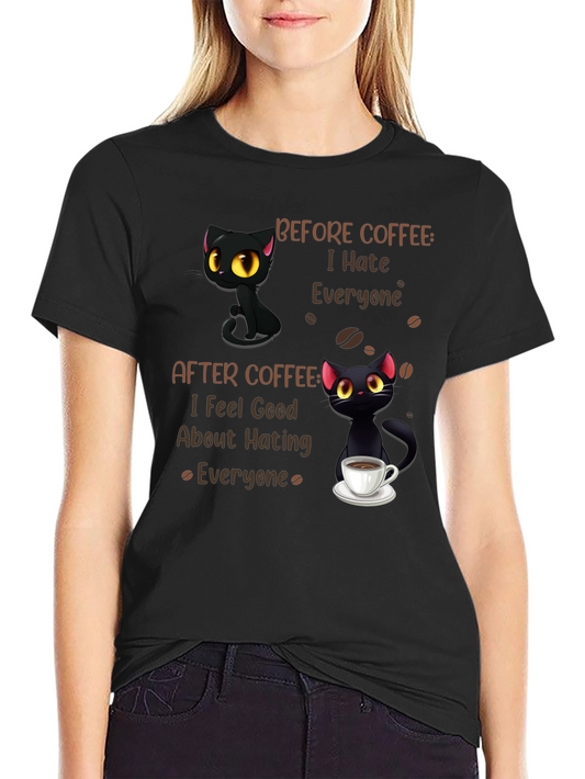 Coffee Cat T-Shirt - I Hate Everyone Funny Tee
