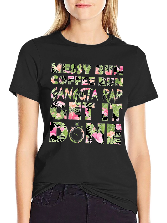Floral Messy Bun Coffee Run Graphic Tee