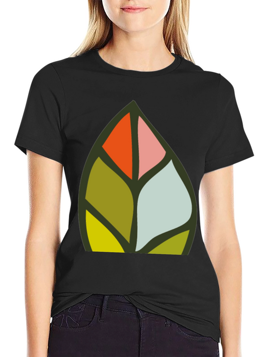 Abstract Leaf Design Black T-Shirt