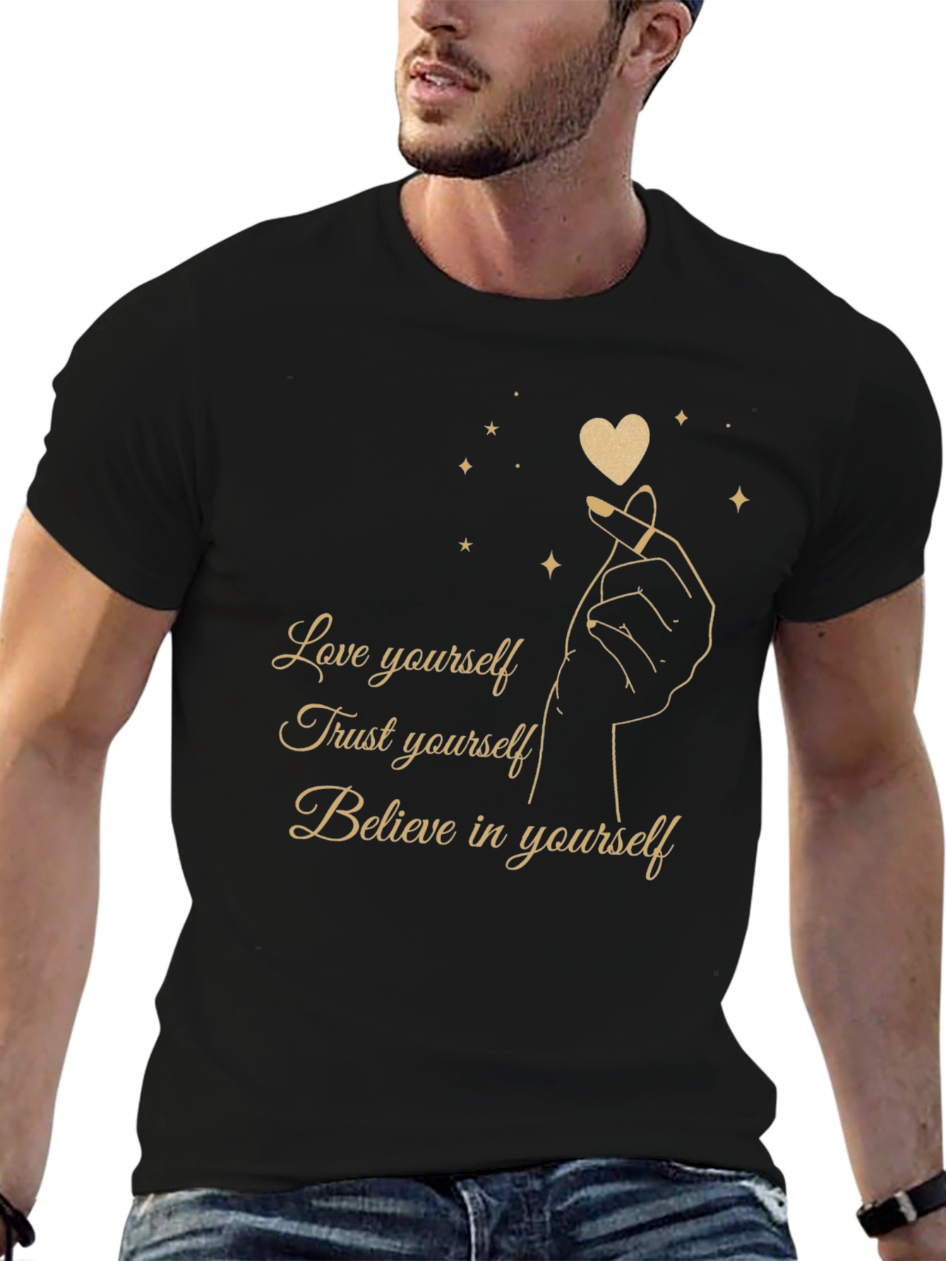 Love Yourself Graphic Tee - Black Cotton Blend Shirt