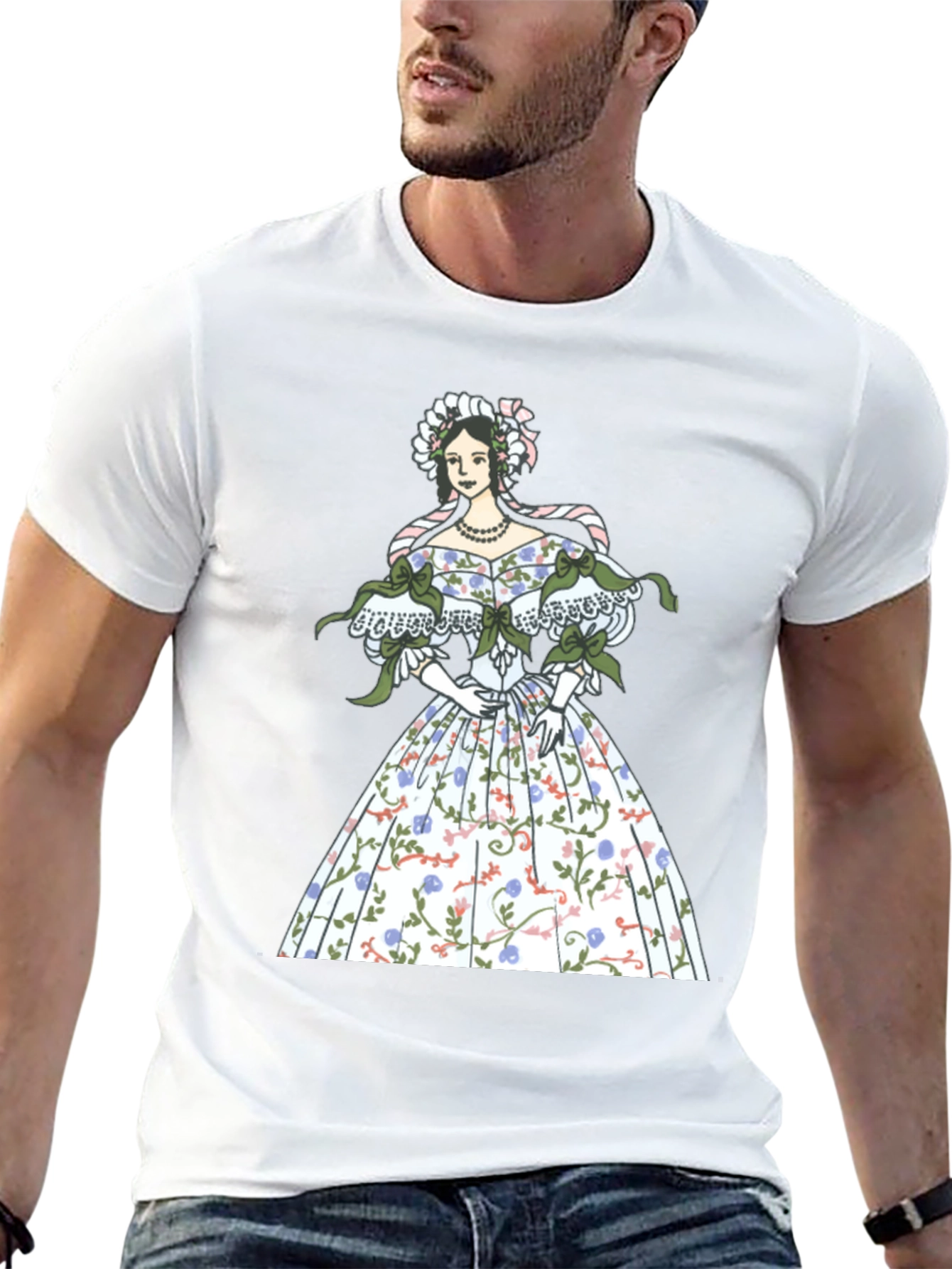 Elegant Floral Dress Graphic Tee - Black