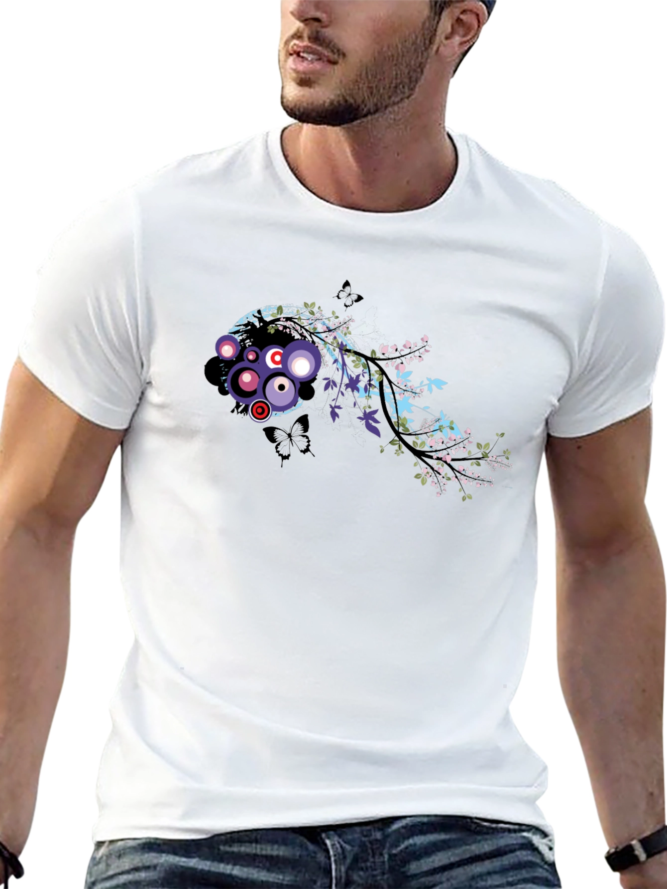 Stylish Black Tee with Abstract Floral Graphic