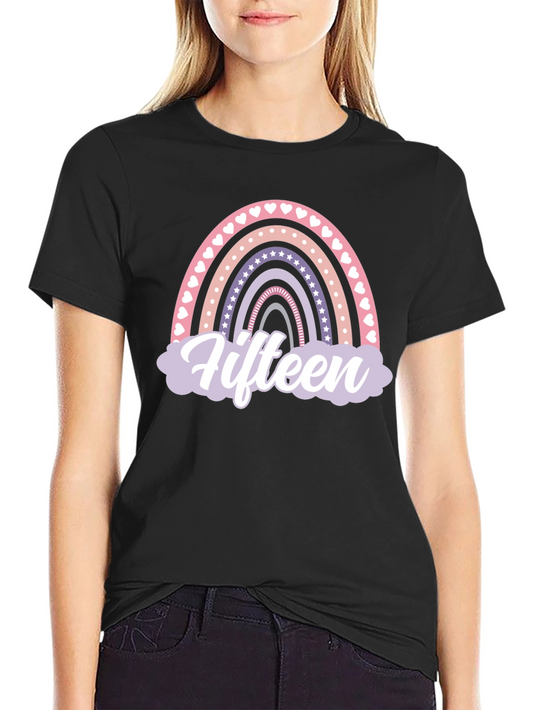 Fifteen Rainbow Graphic T-Shirt - Birthday Party Tee