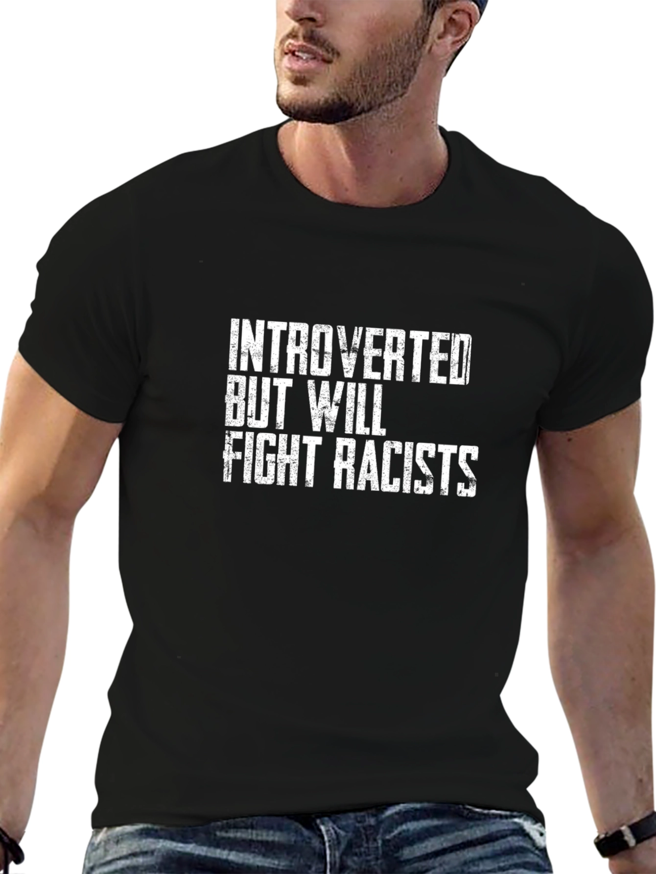 Introverted But Will Fight Racists Graphic Tee