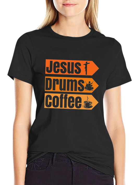 Jesus Drums Coffee Graphic T-Shirt - Black