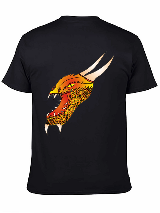 Dragon Head Graphic Tee - Black Cotton T-Shirt