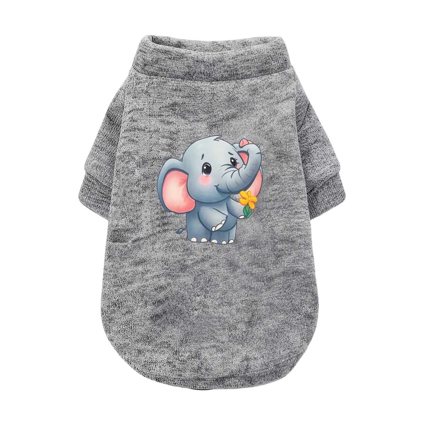 Sweet Baby Elephant Holding Flower Gentle White Pet Cardigan Sweater