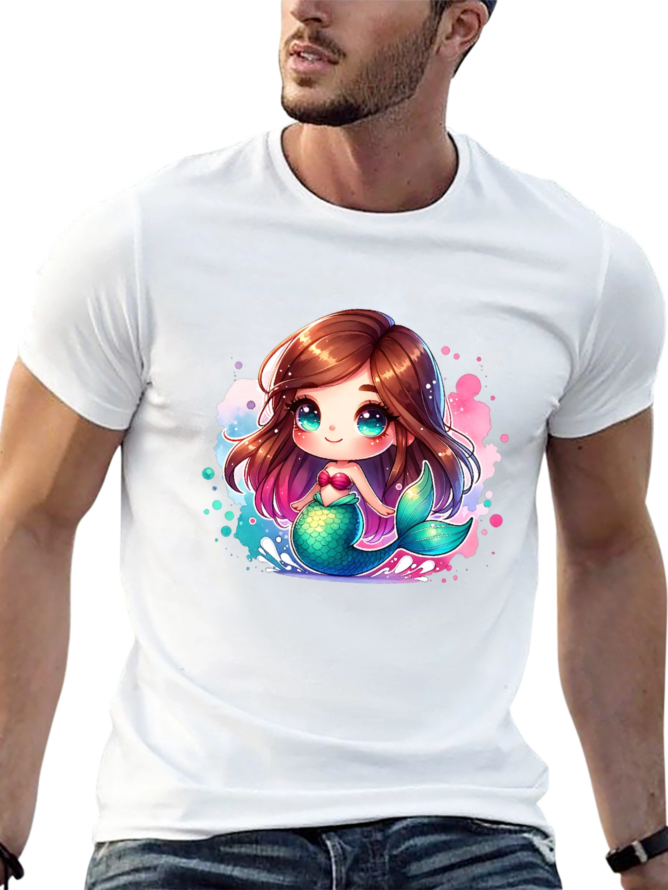 Cute Mermaid Cartoon Black T-Shirt