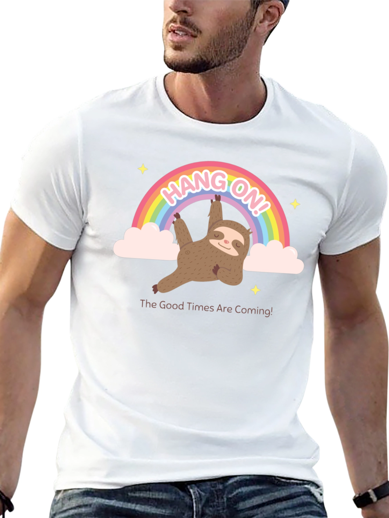 Hang On Sloth T-Shirt Rainbow Good Times
