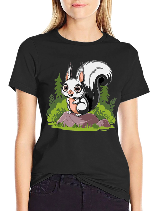 Cartoon Squirrel Graphic Tee - Black