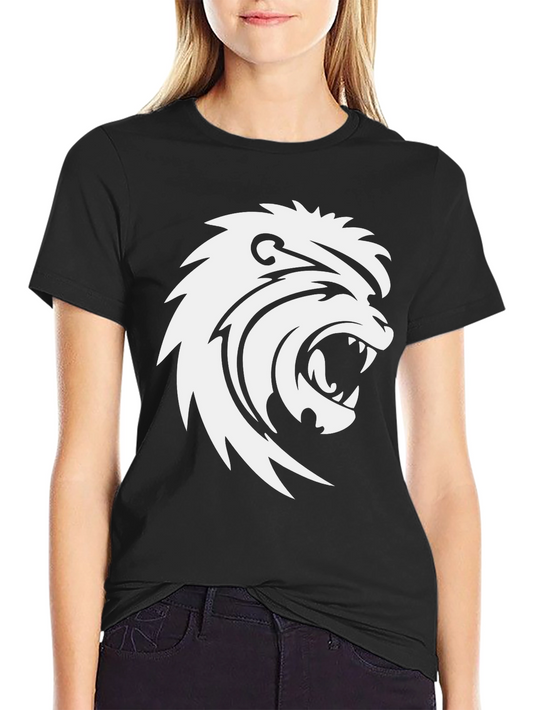 Lion Graphic Print Black Crew Neck Tee for Men
