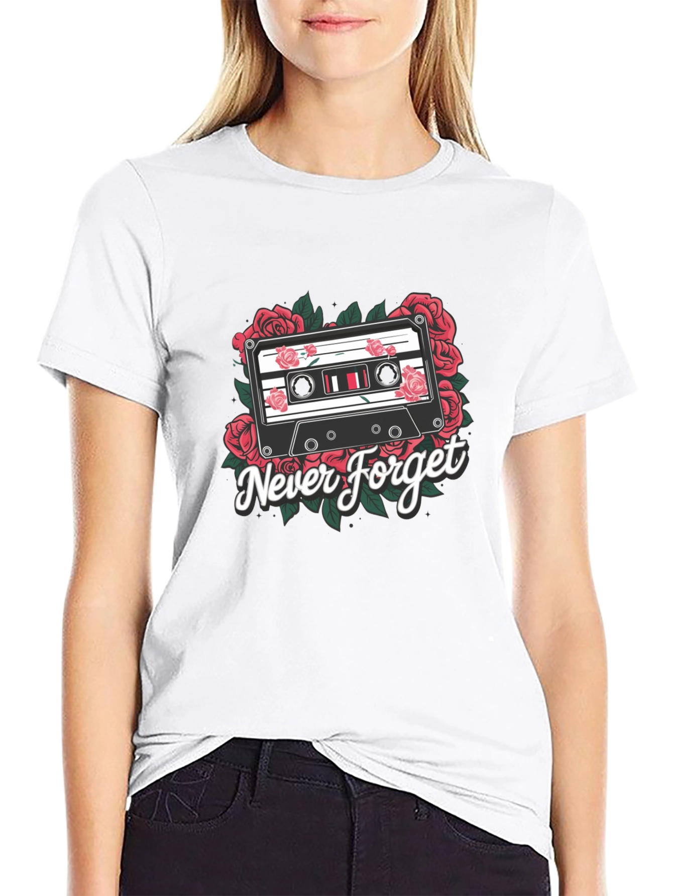 Retro Cassette Tape Roses Graphic Tee