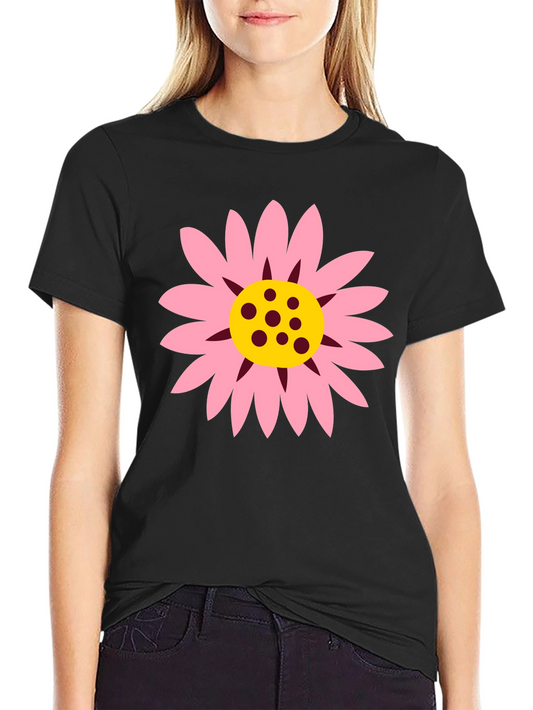 Black T-Shirt with Pink Daisy Graphic