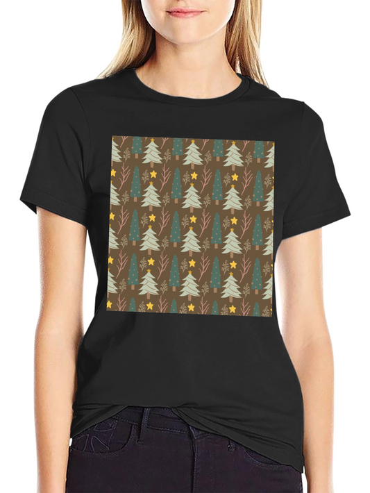 Festive Christmas Tree Pattern Black Tee