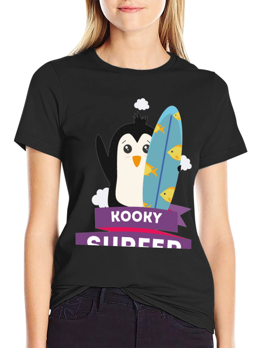 Kooky Surfer Penguin Graphic Tee - Black