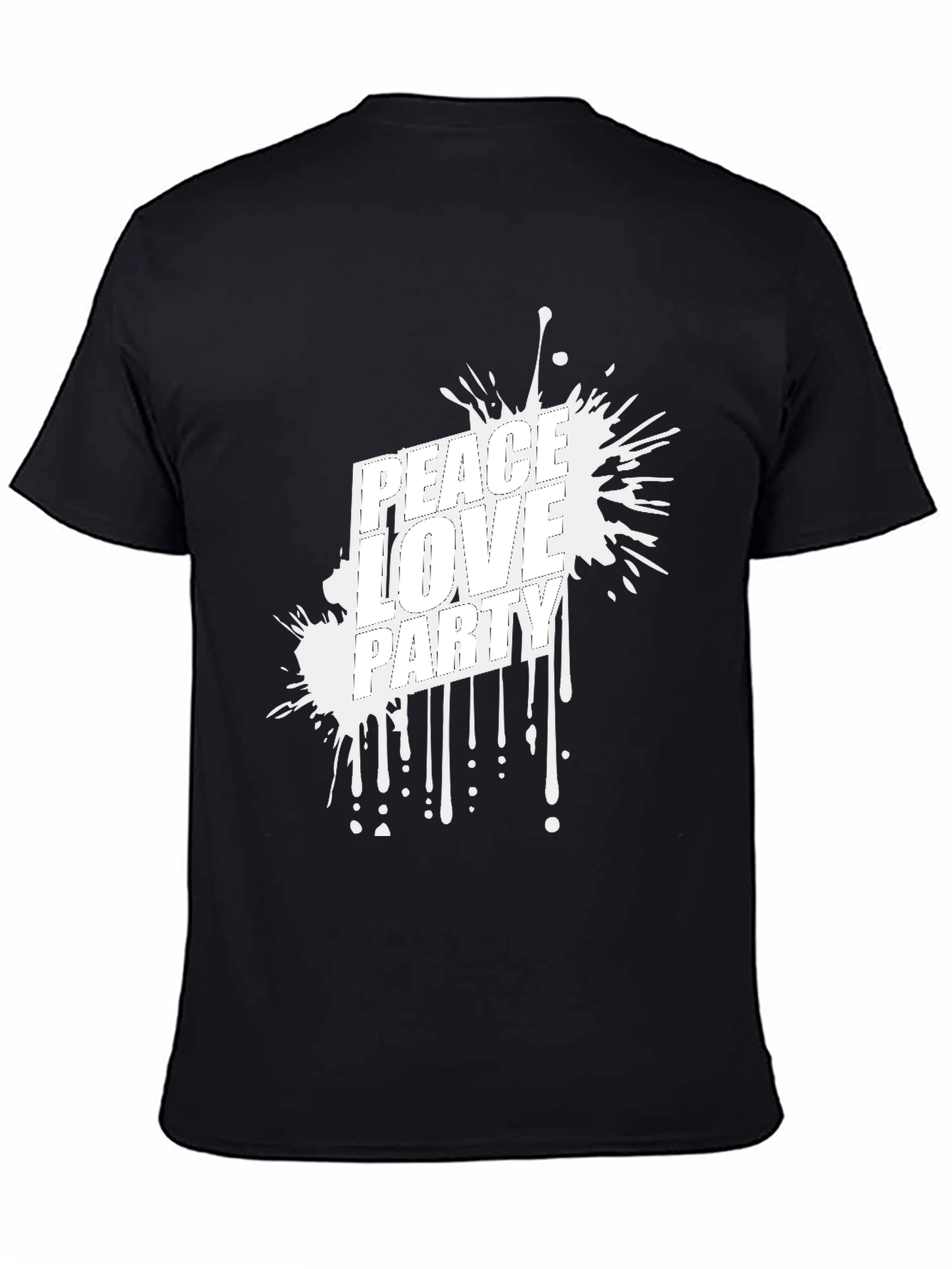 Peace Love Party Graphic Tee - Black Casual T-Shirt