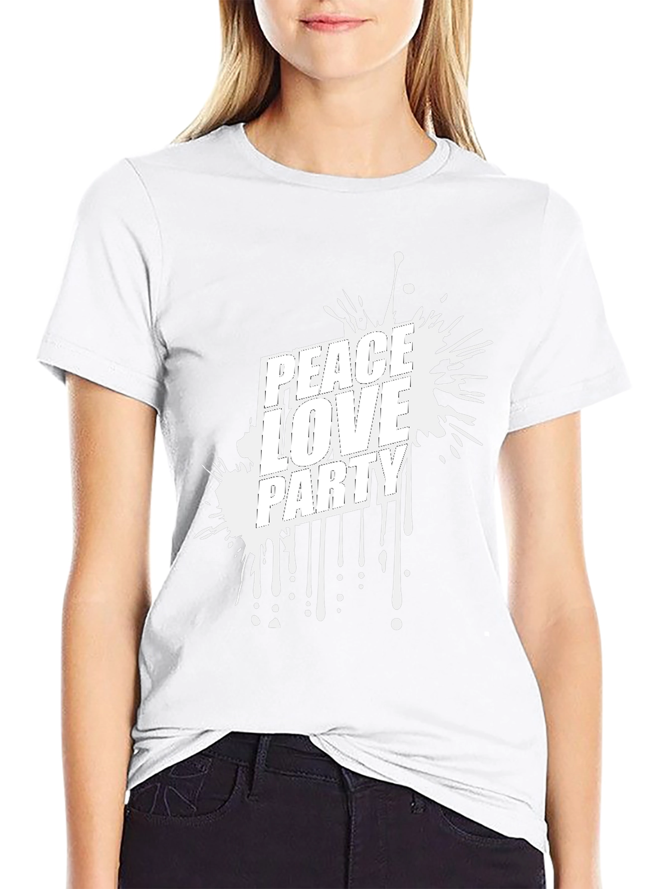 Peace Love Party Graphic Tee - Black Casual T-Shirt