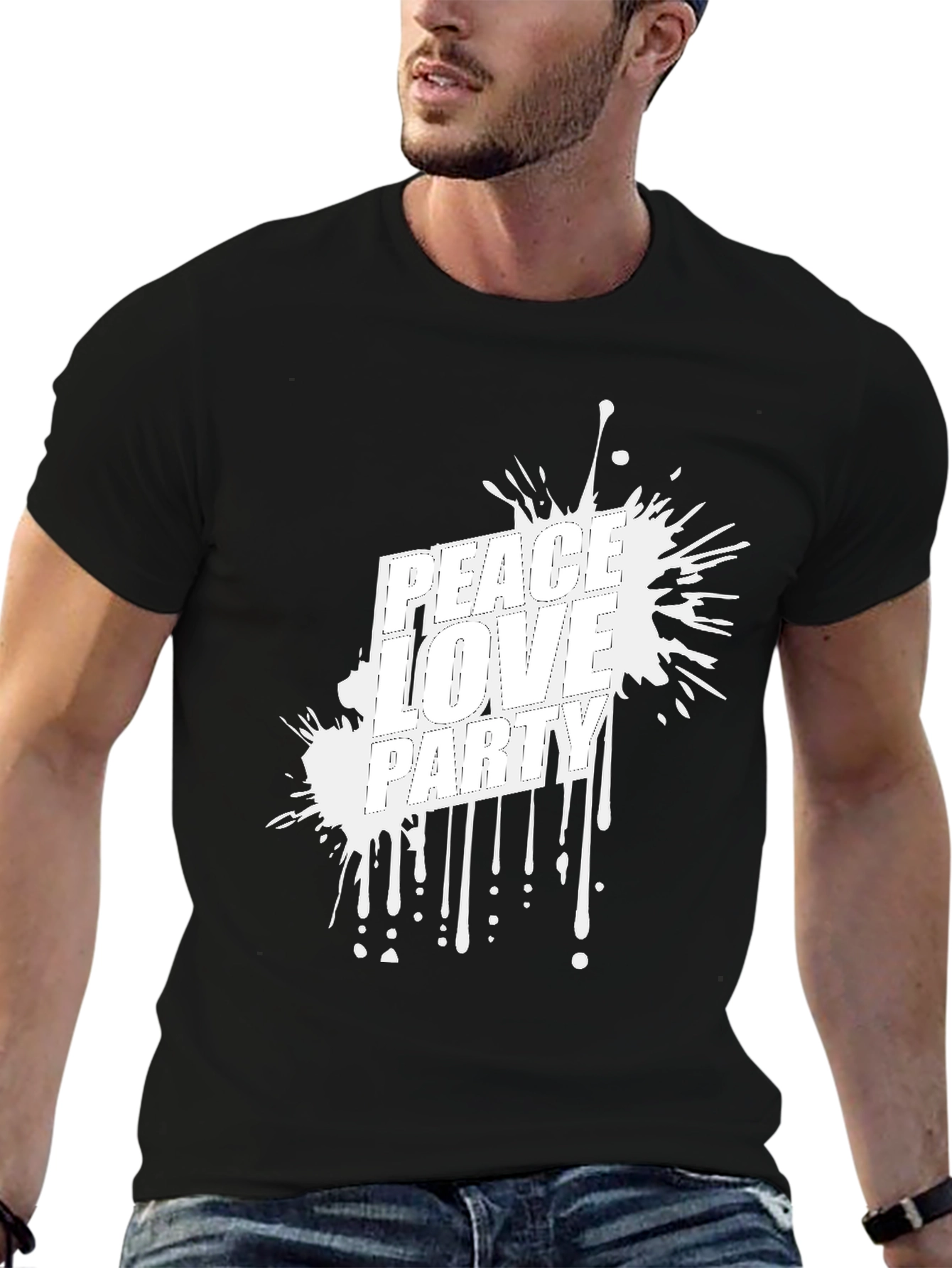 Peace Love Party Graphic Tee - Black Casual T-Shirt