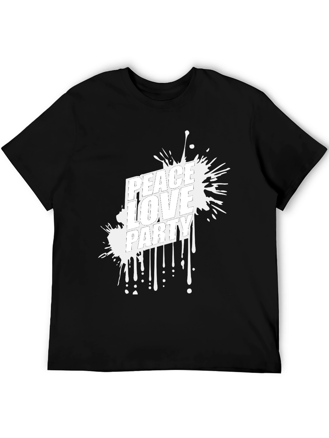 Peace Love Party Graphic Tee - Black Casual T-Shirt