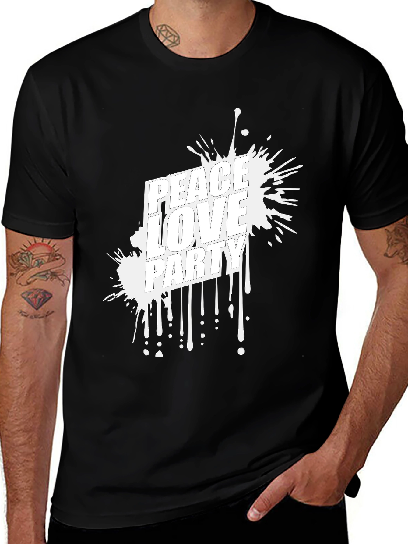 Peace Love Party Graphic Tee - Black Casual T-Shirt