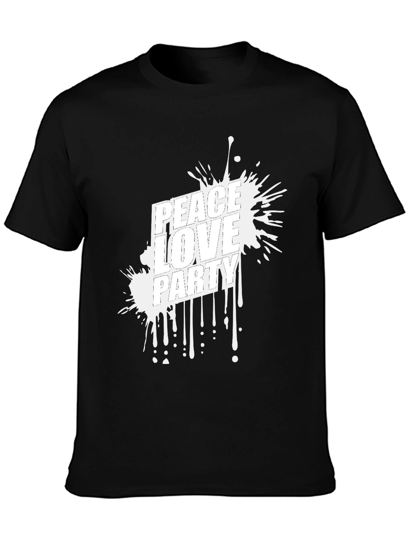 Peace Love Party Graphic Tee - Black Casual T-Shirt