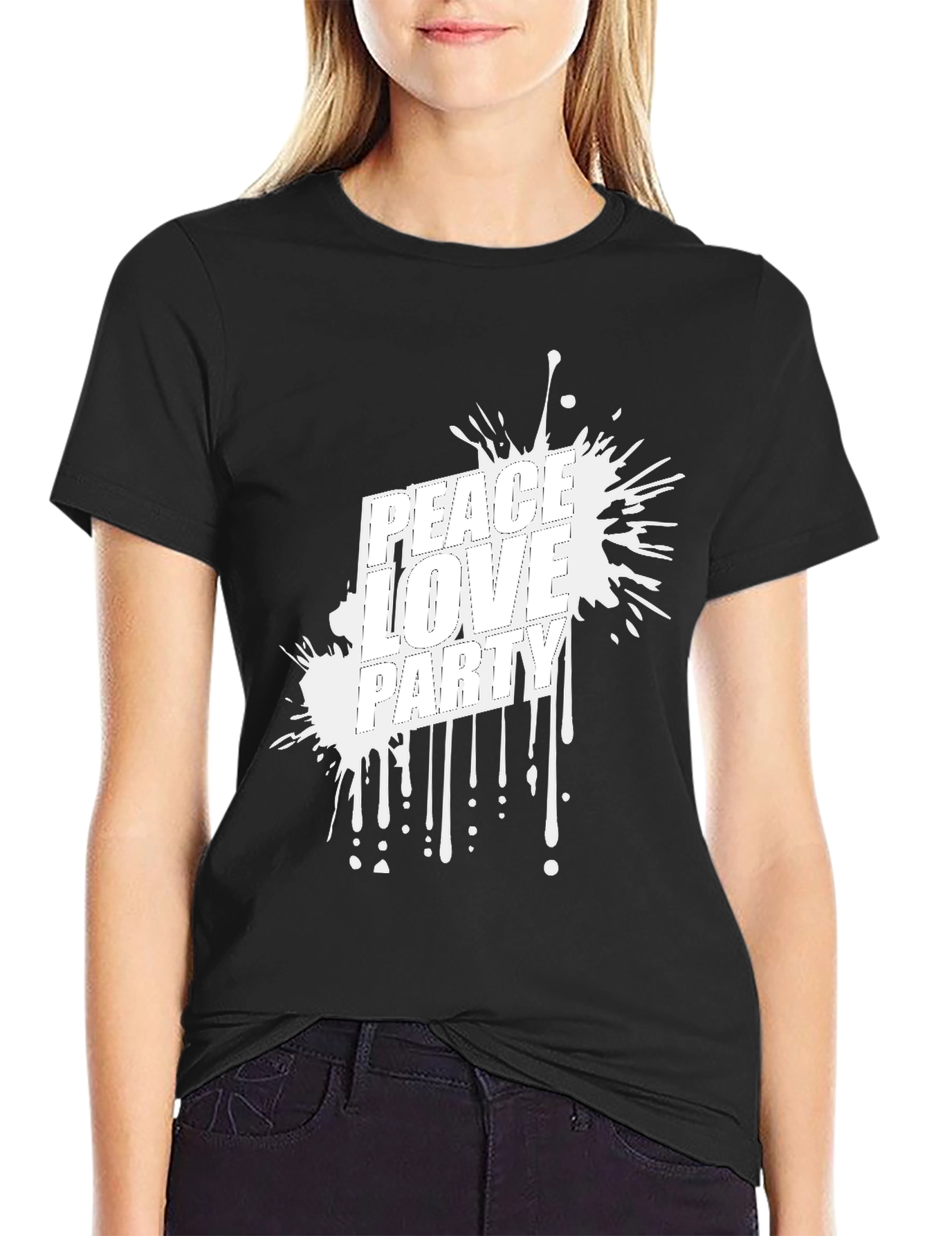 Peace Love Party Graphic Tee - Black Casual T-Shirt