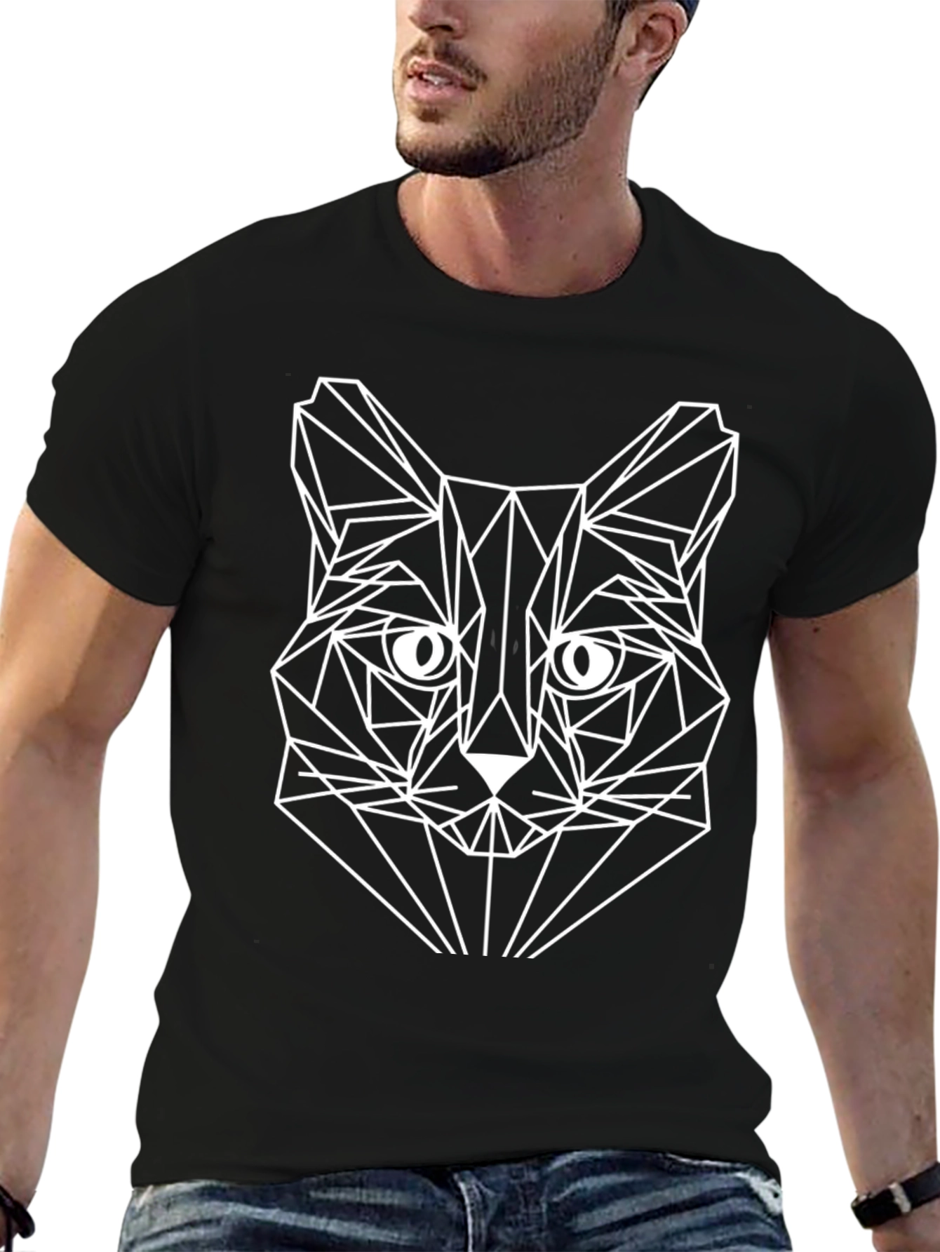 Geometric Cat T-Shirt - Modern Art Tee