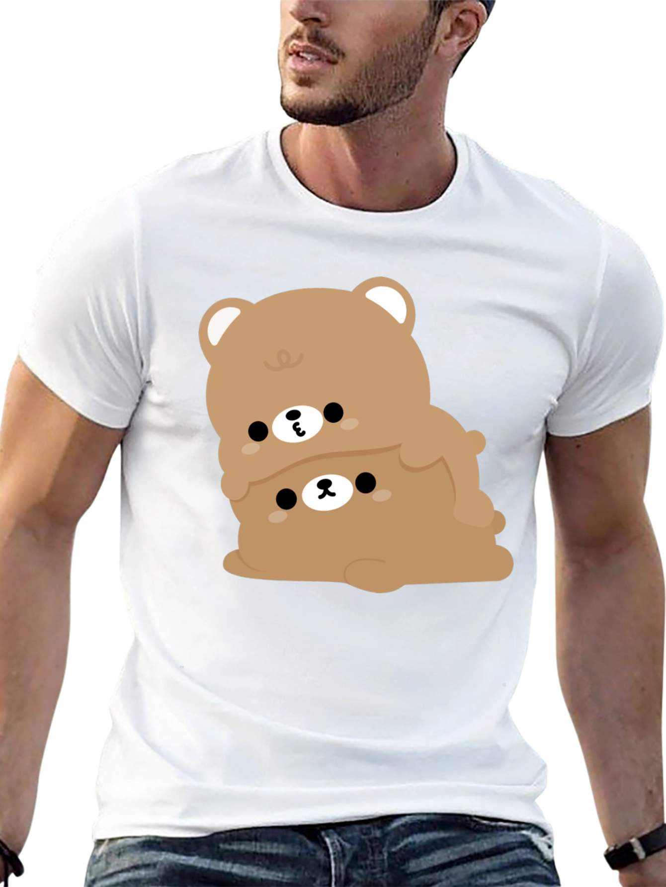 Cute Bear Stack Graphic Black T-Shirt