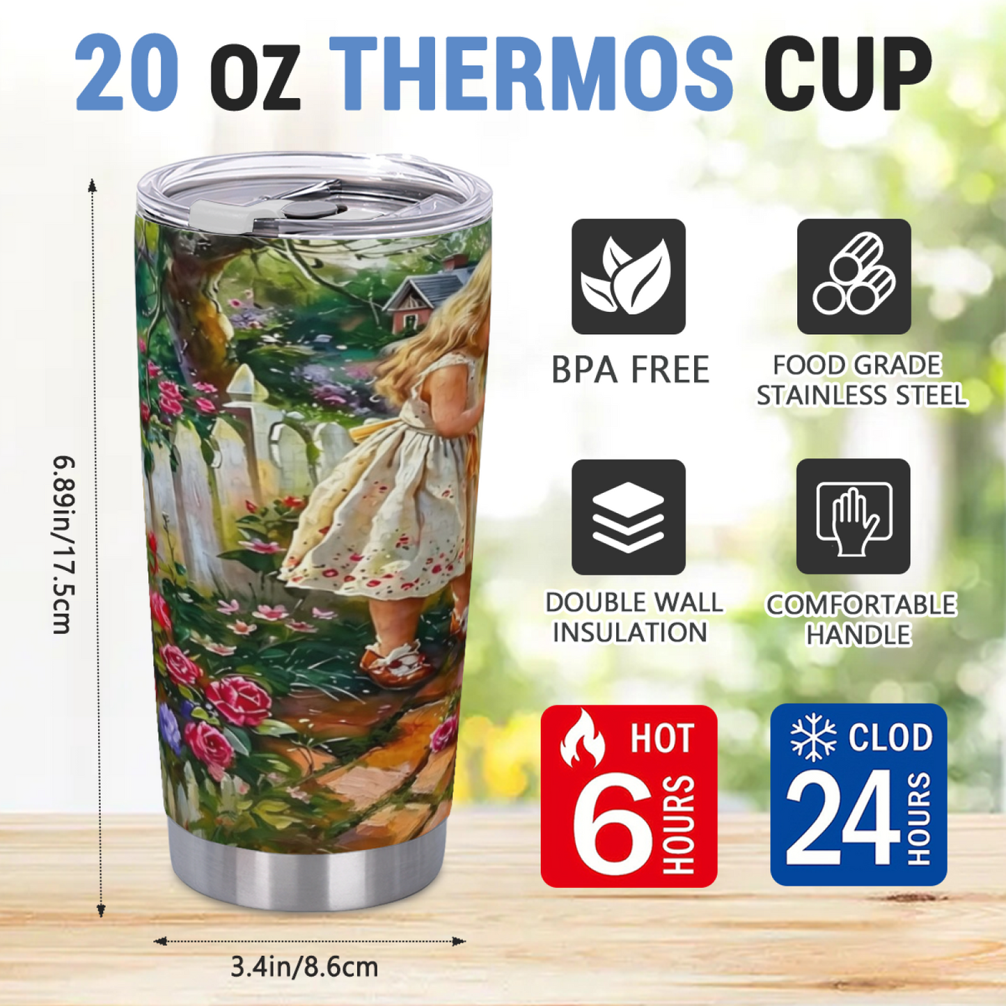 Whimsical Forest Deer & Wild Blooms Nature Art 20oz Stainless Steel Tumbler