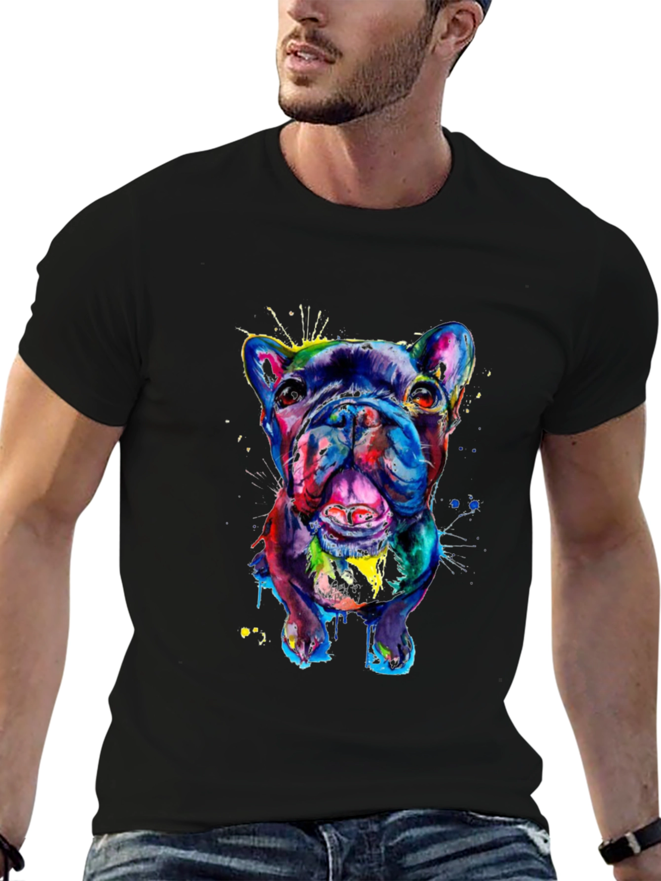 Vibrant Bulldog Graphic Tee - Mens Black T-Shirt