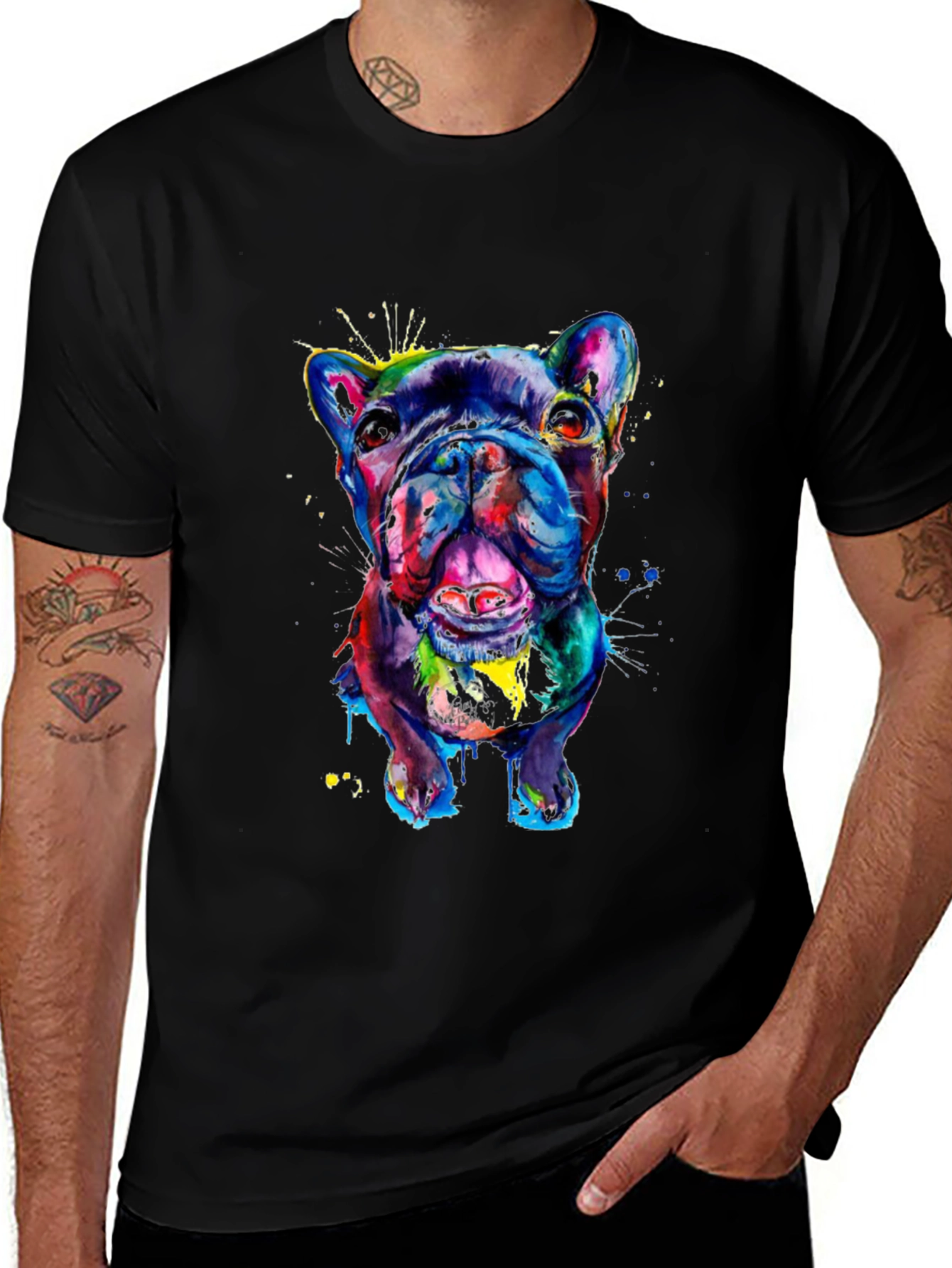 Vibrant Bulldog Graphic Tee - Mens Black T-Shirt