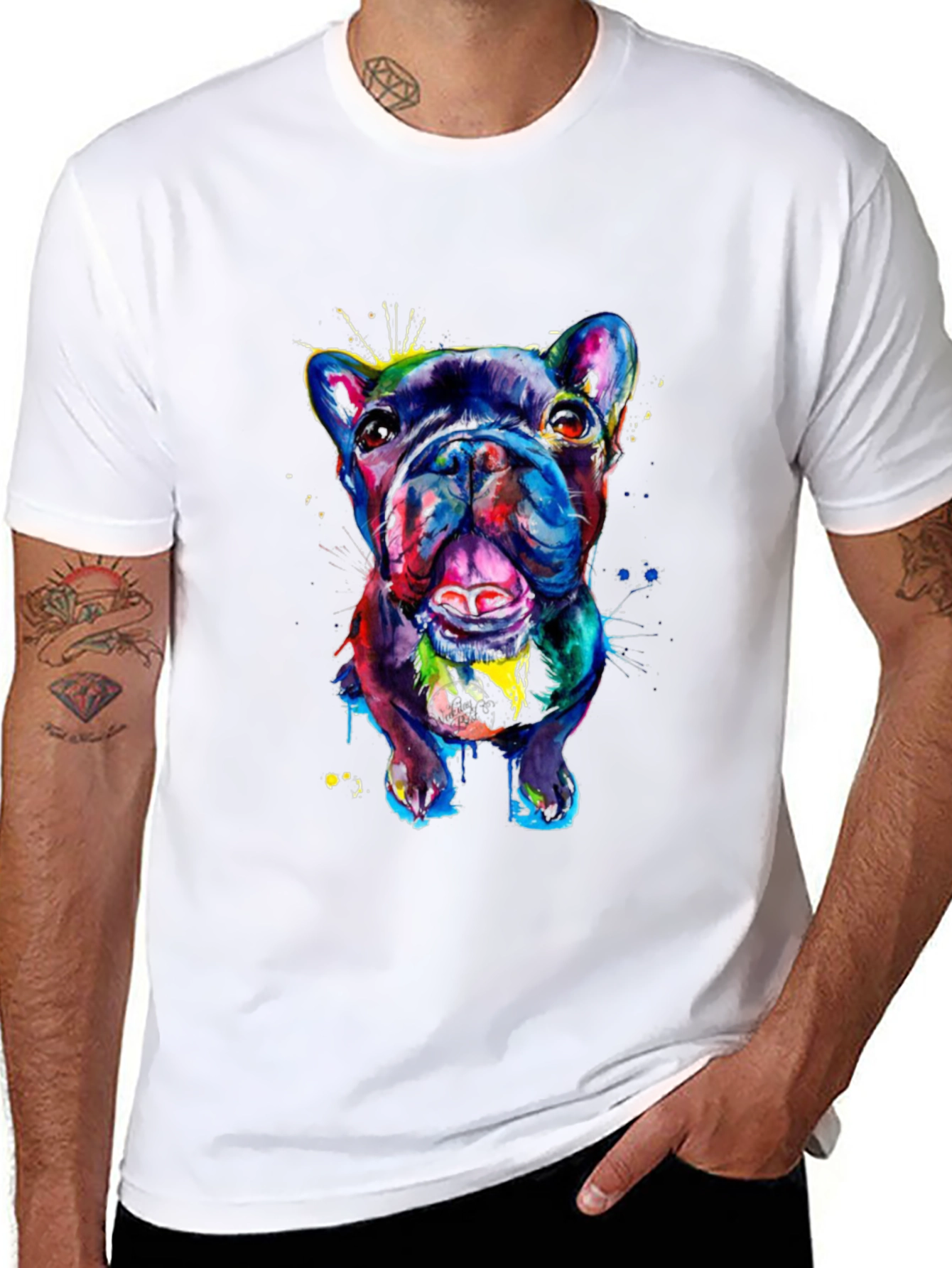 Vibrant Bulldog Graphic Tee - Mens Black T-Shirt