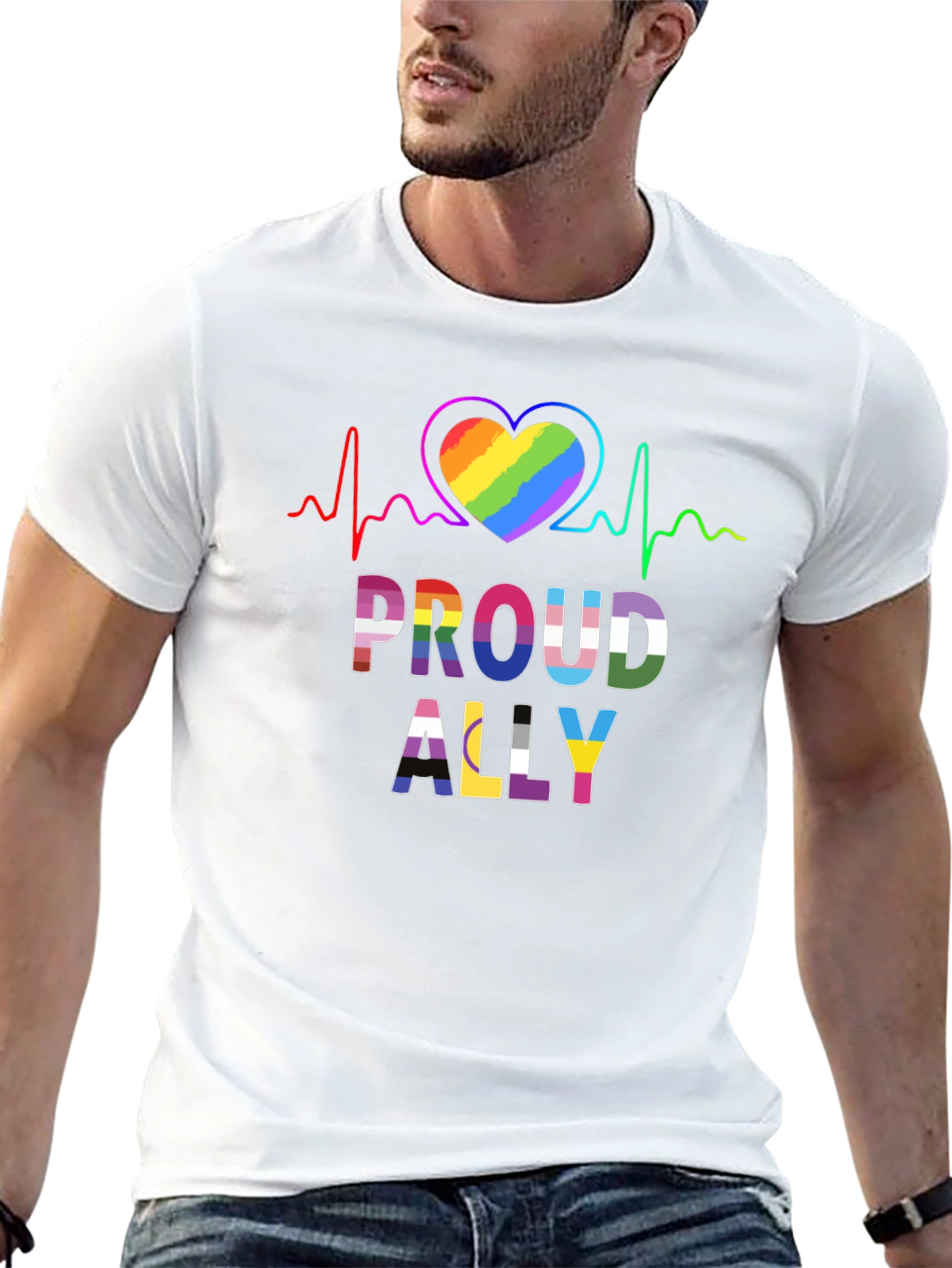 Proud Ally LGBT Heartbeat Graphic Tee
