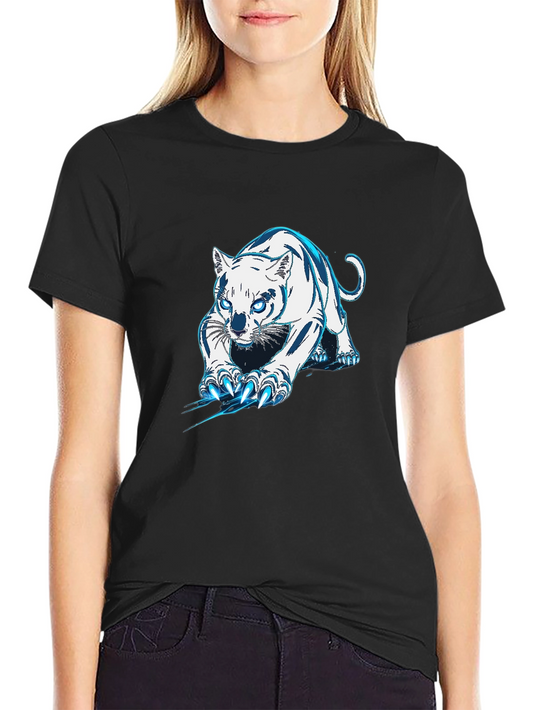 Black Tee with White & Blue Tiger Graphic