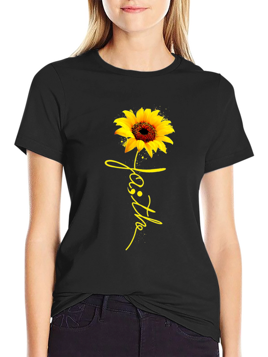 Faith Sunflower Graphic Tee - Black