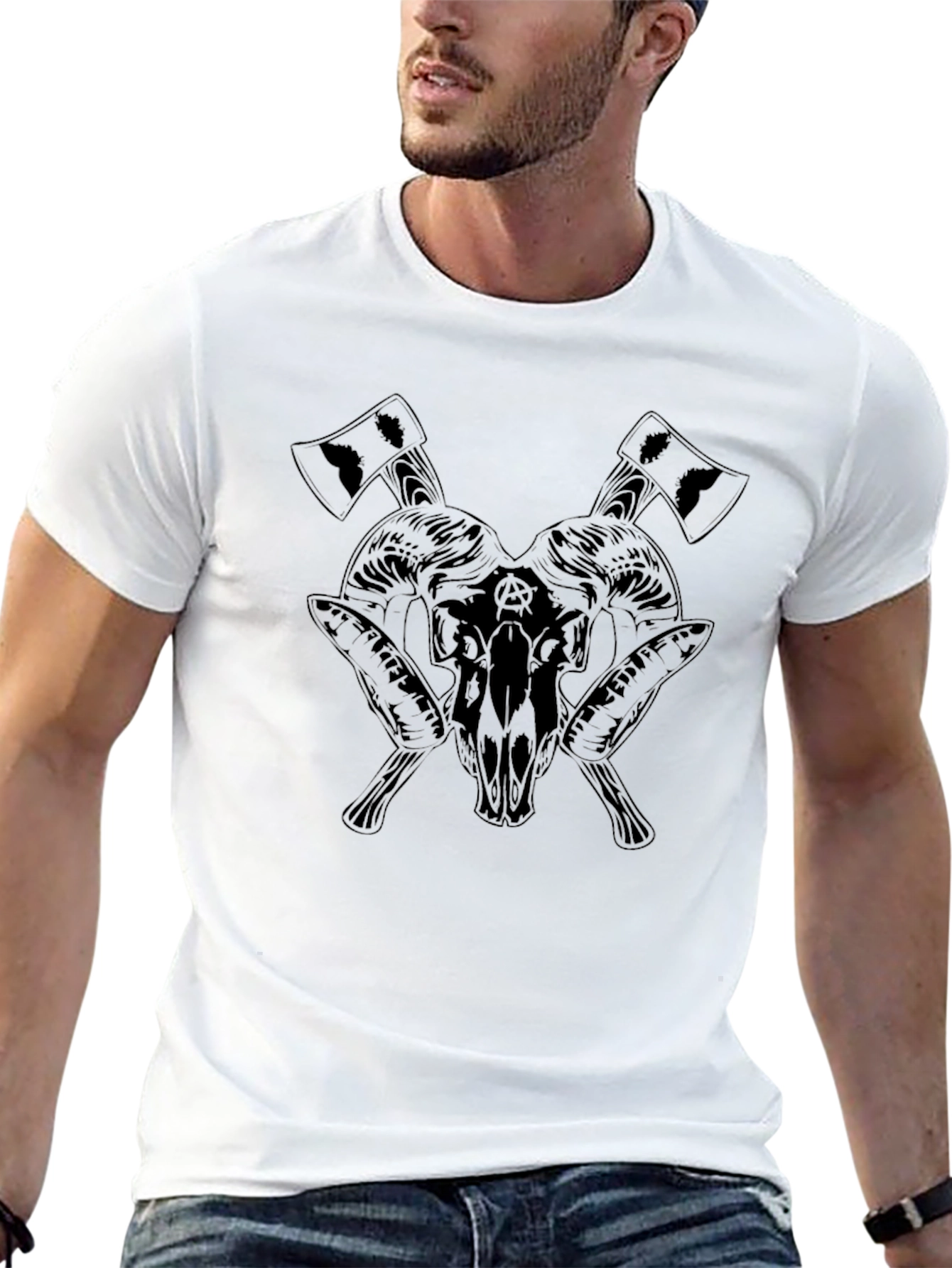 Mens Graphic Tee - Skull & Axe Design