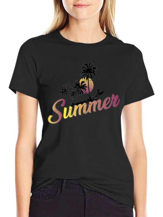 Summer Vibe Graphic Tee - Black Cotton Blend
