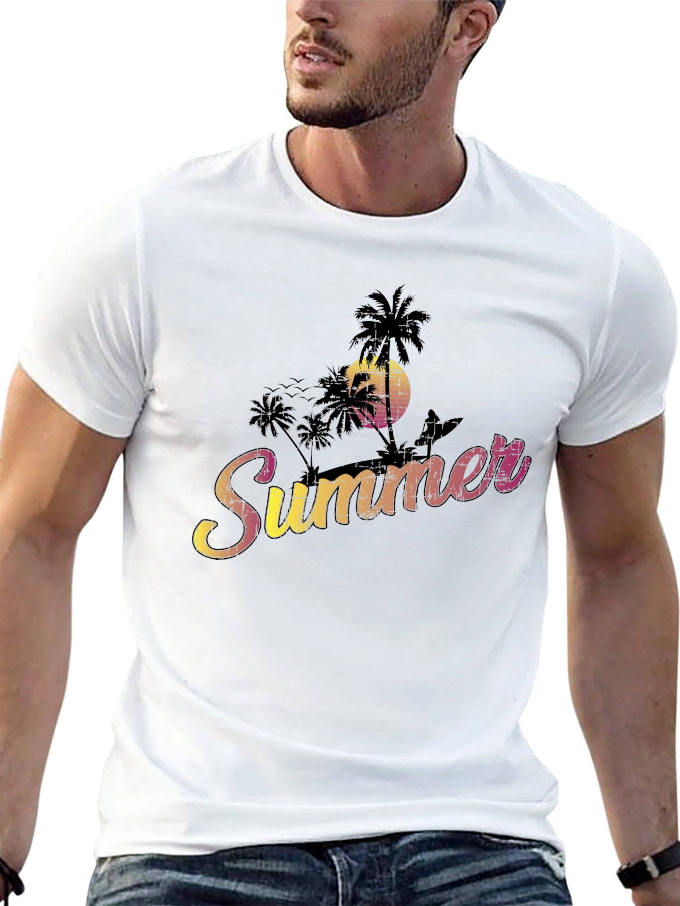 Summer Vibe Graphic Tee - Black Cotton Blend