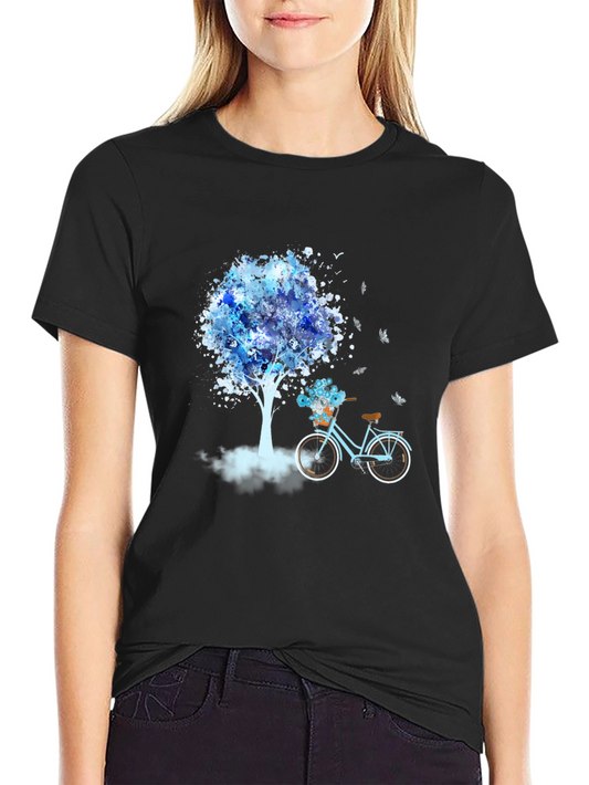 Blue Tree Bicycle Black T-Shirt